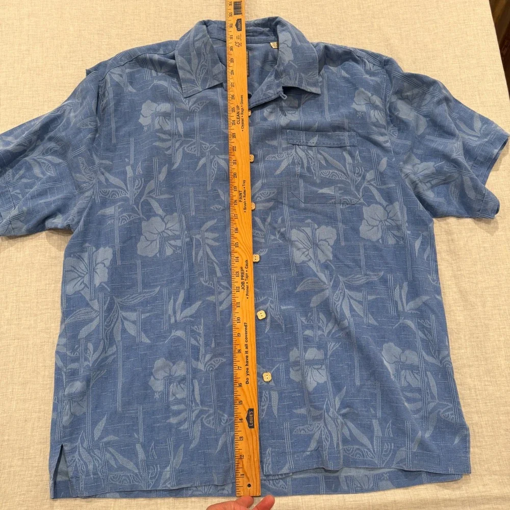Jamaica Jaxx Mens XL Blue 100% Silk Jacquard Tropical Floral Camp Aloha Shirt